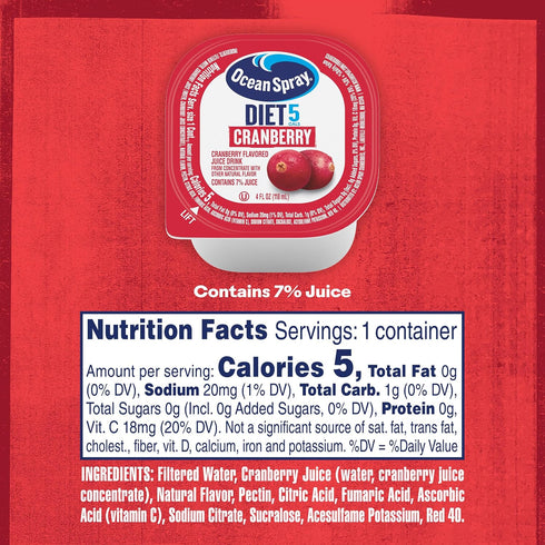 4 Fl.Oz, (Pack 48) Ocean Spray Juice Cups, Diet Cranberry