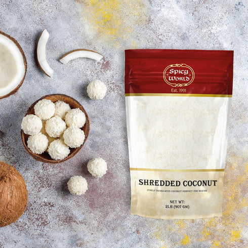 Spicy World 2 Pound Bulk Bag Shredded Coconut Powder - Unsweetened Finely Shredded for Baking, Smoothies & More!