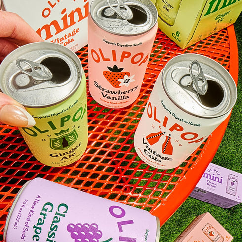 Pack Packed 7.5oz (6-Cans) OLIPOP Minis Prebiotic Soda Pop, Classic Grape, Pantry with Prebiotics, Fiber