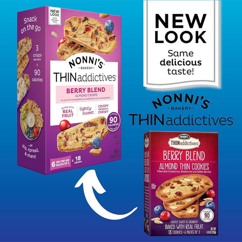 Nonni's THINaddictives Almond Thin Cookies - Berry Blend Almond Cookie Thins w/Cranberries Blueberries Goldenberries