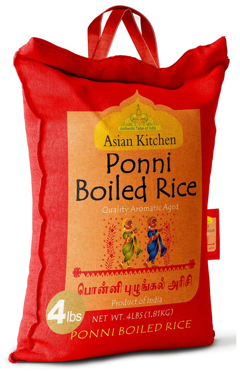 4-Pound 4lbs (1.81kg) Asian Kitchen Ponni Boiled Rice Bag, Short Grain Par Boiled Rice ~ All Natural | Gluten Friendly