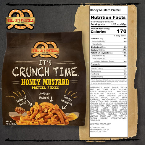 Tell City Honey Mustard Flavored Pretzel Pieces - Homestyle Crunchy Hard Pretzels, 12 oz