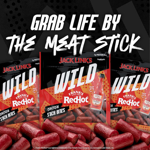 100 Packs 7g Pack 4oz (8 Count) Jack Link's Wild Chicken Stick Bites Made with Frank's RedHot Flavor, Mini Meat Sticks