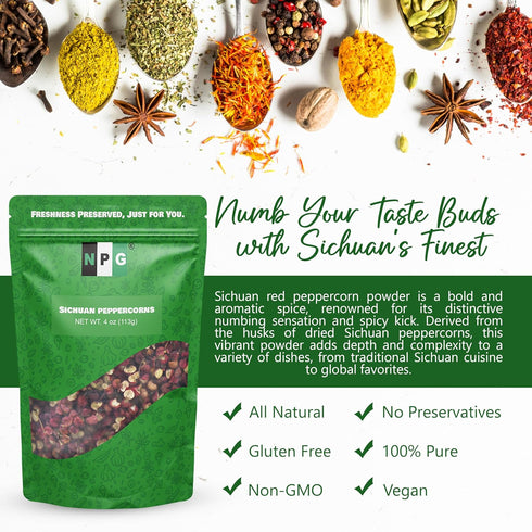 NPG Premium Szechuan Red Peppercorns Whole Peppercorns 4 Ounces, Mouth-numbing Spice for Chinese Cuisine