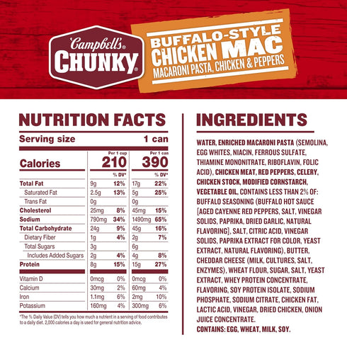 16.3 oz Campbells Chunky Buffalo-Style Chicken Mac Soup, Can