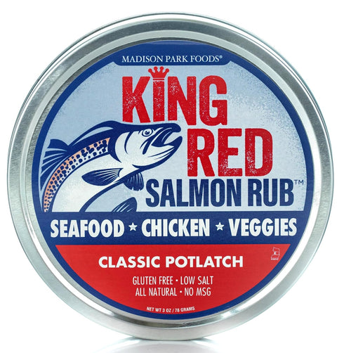 King Red Salmon Rub - Classic Potlatch Seasoning Dry Spice Blend for Grilled Seafood, All Natural, 3 oz Tin