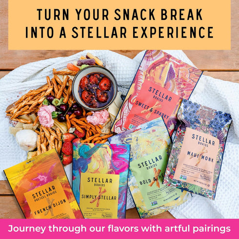 5 Oz (Pack 6), Stellar Snacks Pretzel Braids, French Dijon Honey Mustard, of Gourmet Pretzel Sticks, Vegan, Kosher, Non