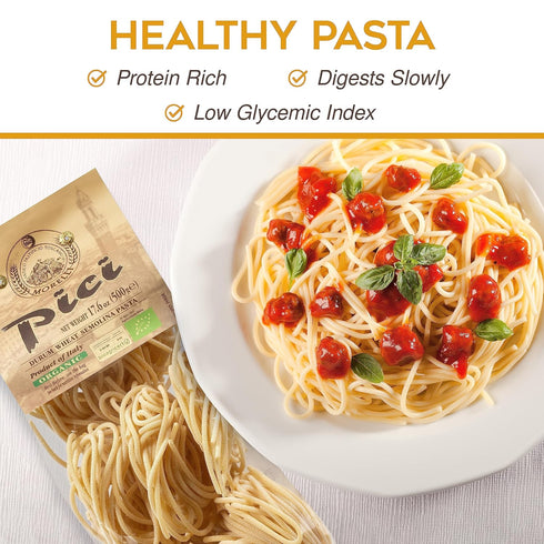 17.6oz (500g) Pack 1 Morelli Pici Pasta di Toscana - Italian Gourmet Organic Pici Noodles - Thick Organic Pasta Nests