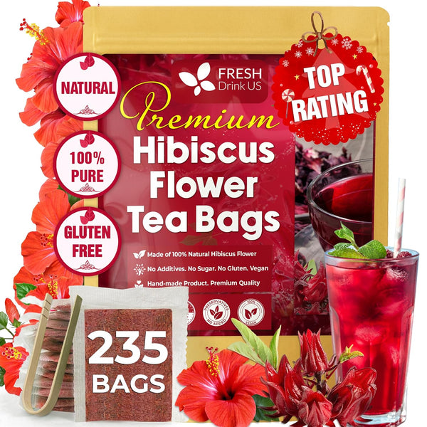 FreshDrinkUS, Premium 235 Hibiscus Flowers Tea Bags, 100% Natural, Pure from Hibiscus