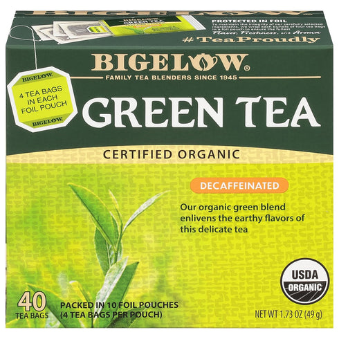 Bigelow Tea Organic Decaffeinated Green Tea, Decaf Organic Green Tea Bags, 40