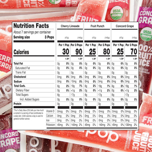 100% 20ct, GoodPop Organic Freezer Pops - Cherry Limeaide, Fruit Punch, Grape, Juice, No Added Sugar - Box
