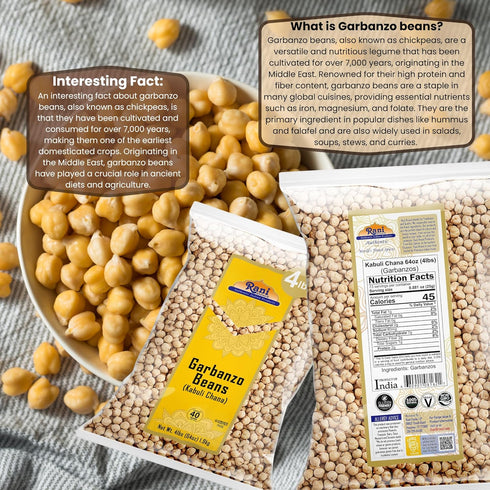 64oz (4lbs) 1.81kg Rani Garbanzo Beans (Kabuli Chana) Bulk ~ All Natural | Vegan | Gluten Friendly | NON-GMO | Kosher |