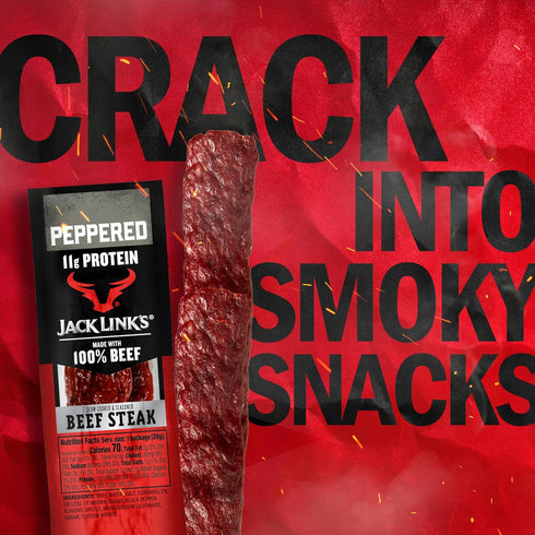 11g 100% Pack, 1 Oz. (12 Count) Jack Link's Beef Steak, Peppered - Protein Snacks, Meat Snack with of Protein, Made