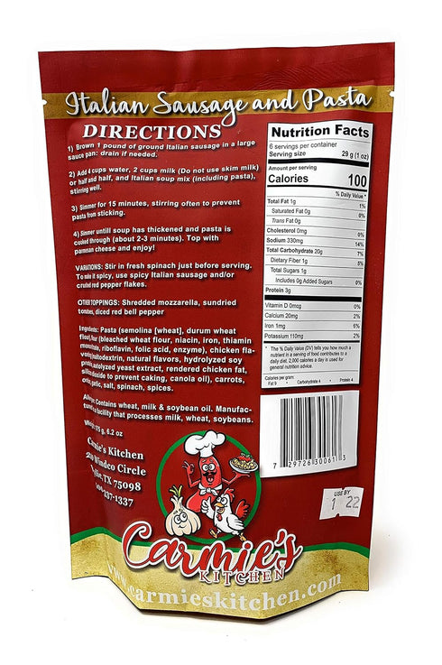 Carmie's Kitchen Italian Sausage & Pasta Soup Mix - Delicious Gourmet Blend