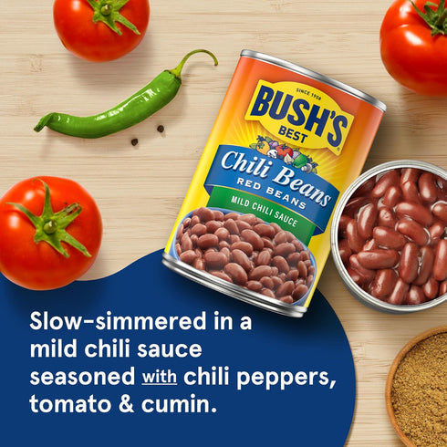 16 oz (Pack 12) BUSH'S BEST Canned Mild Red Chili Beans, Source of Plant Based Protein and Fiber, Low Fat, Gluten Free