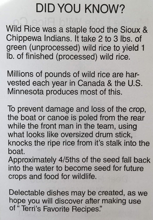 16 oz Moose Lake Wild Rice - Minnesota Cultivated Wild Black Rice with Recipes - Hand Harvested Wild Rice