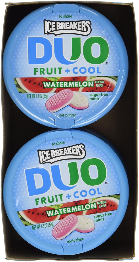 Ice Breakers Duo Fruit + Cool Watermelon Flavor, Sugar Free Mints, 8-1.3 oz Tins