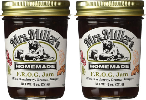 Mrs. Miller's 8 oz/226g Pack 2 Amish Homemade F.R.O.G. Jam (Figs, Raspberry, Orange & Ginger) - of (Boxed)