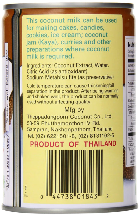 13.5 (Pack 12) Chaokoh Coconut Milk, Fluid Ounce