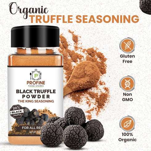 Profine Food Tuber Black Truffle Powder - Organic Truffle Seasoning with 20% Black Truffles Ingredient - Net 75g Pet Container - Truffle Gourmet Food
