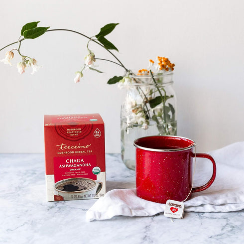 Teeccino Chaga Ashwagandha Tea - Butterscotch Cream - Organic Herbal Tea, 10 Tea Bags, Caffeine Free, Gluten Free,