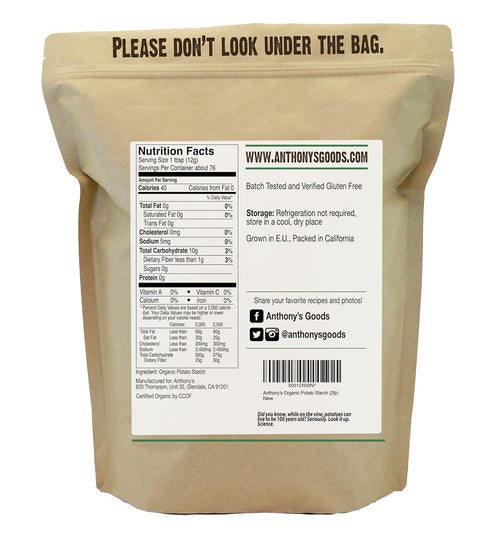 2 lb, Anthony's Organic Potato Starch, Unmodified, Gluten Free & Non GMO, Resistant Starch