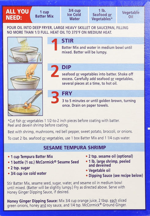 8 (Pack 3) McCormick Golden Dipt Tempura Seafood Batter Mix Ounces
