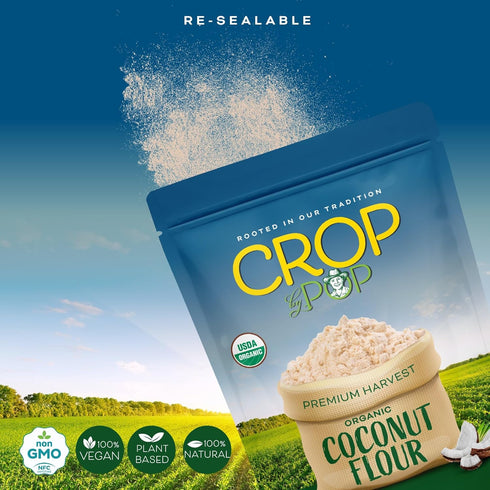(64 Oz 4 LB) Packed CROP BY POP - Organic Coconut Flour - Fresh in Resealable Bag - USDA Organic, Non GMO - Naturally
