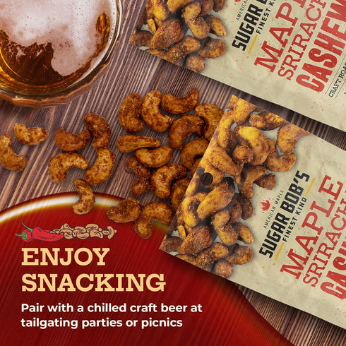 2.5 oz (Pack 3) Sugar Bobs Finest Kind, Maple Sriracha Cashews, Slow Roasted Sweet and Salty Nuts, Handmade in Vermont