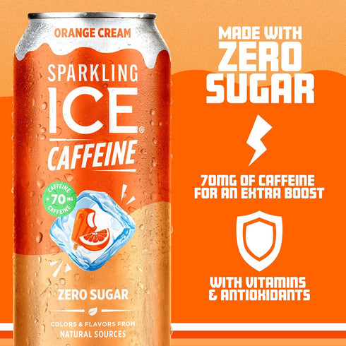 70mg 16 oz (Pack 12) Sparkling Ice Caffeine Soda Shoppe Orange Cream Perfectly Caffeinated Sparkling Water