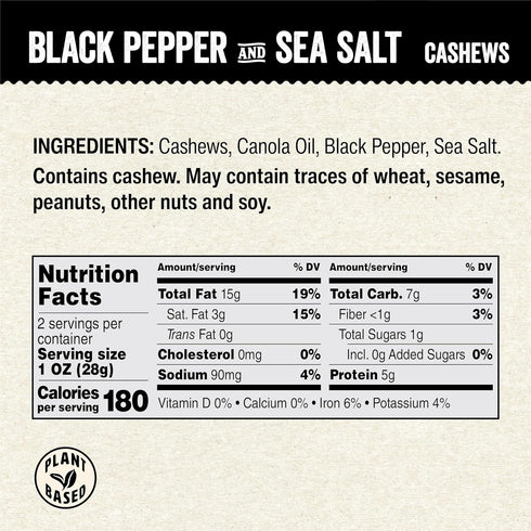 2oz Packs (5 Count) IChoose Black Pepper Sea Salt Cashews, Individual Snack Bold Cracked Pepper Roasted Cashews