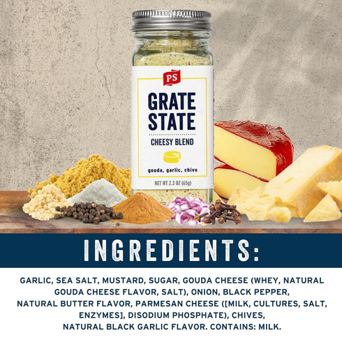 PS Seasoning Grate State - All-Purpose Cheese Seasoning Blend for Appetizers, Pasta, Popcorn, Nachos, Garlic Bread