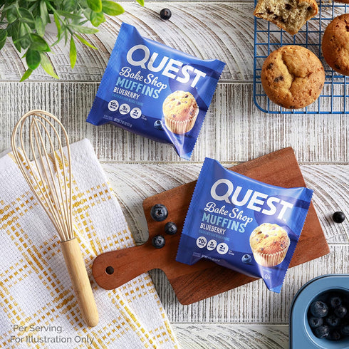 Quest Bake Shop Blueberry Muffins - 10g Protein, 2g Net Carbs, 2g Sugar, 8 Count