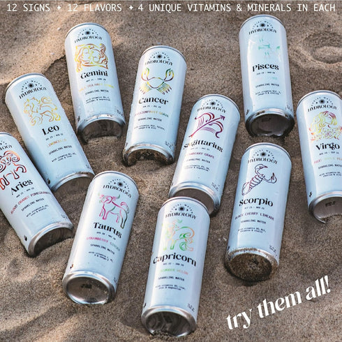 (12-Pack, Hydrology Zodiac Water - Pisces Rose Lychee - Organically Flavored Social Sparkling Water with unique