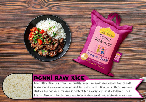 4-Pound 4lbs (1.81kg) Asian Kitchen Ponni Raw Rice Bag, Short Grain Rice ~ All Natural | Gluten Friendly | Vegan |