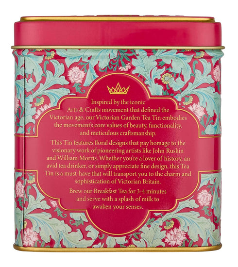 32 New English Teas Victorian Garden Tea Tin with English Breakfast Teabags Tapestry Inspired Tin with Decorative Pink