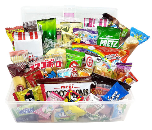 Tasty Kitchen 40 Japanese Snacks Dagashi Assorted Gift Box in Reusable Tote Box Pieces