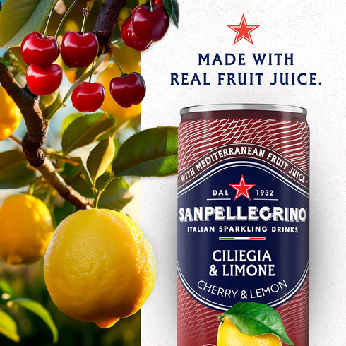 Sanpellegrino 24 Pack Italian Sparkling Drink Ciliegia and Limone, Sparkling Cherry and Lemon Beverage