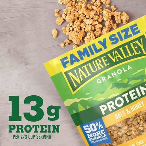 17 oz Nature Valley Protein Granola, Oats and Honey Granola, Resealable Snack Pouch, Family Size