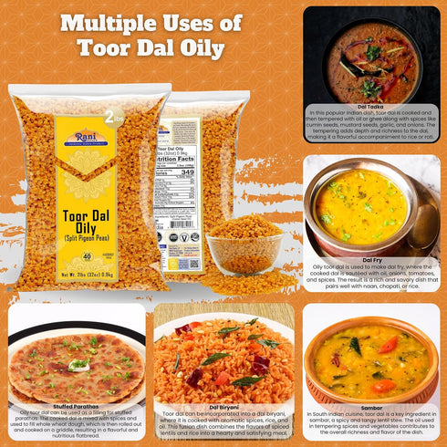 32oz (2lbs) 908g Rani Toor Dal (Split Pigeon Peas) Oily, ~ All Natural | Gluten Friendly | NON-GMO | Vegan | Indian