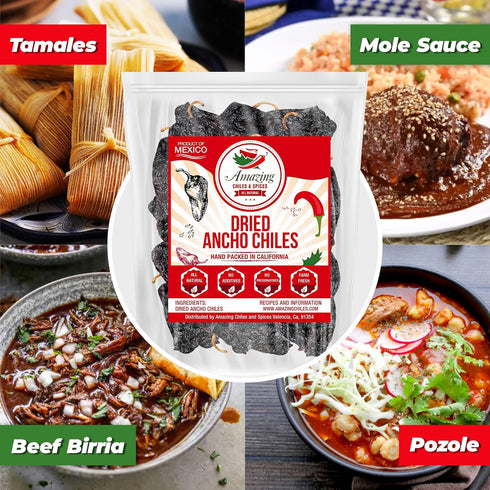Dried Ancho Chiles Peppers 4 oz, Natural & Premium for Authentic Mexican Mole, Sauces, and Salsas