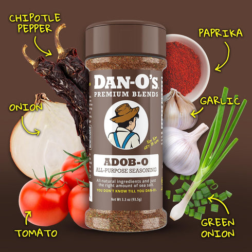 3.3 oz 2 Pack, Dan-O's Adob-O Seasoning, Bottle All Purpose Seasoning for Chicken Wings, Pork, Brisket, Tacos and More