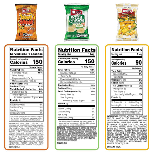 Pack, 1oz (36 Count) Herrs Snacks Variety Potato Chips, Pretzels, Popcorn, Cheese Curls, Bag