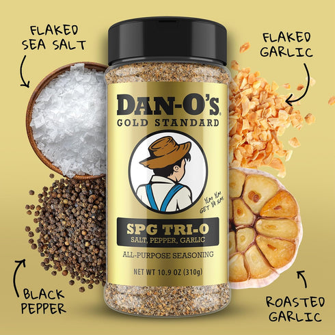 Dan-Os SPG Tri-O Seasoning Salt, Pepper & Garlic Blend Medium Bottle Premium All Purpose SPG for Steak, Chicken