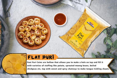 Rani Pani Puri Coins 7oz (200g), 80-85 Uncooked Microwaveable Wheat and Semolina Coins, Vegan