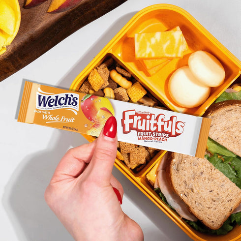 0.5oz (Pack 10) Welch's Absolute Fruitfuls Fruit Strips, Tasty Dried Fruit Snacks for School Lunches, Mango Peach