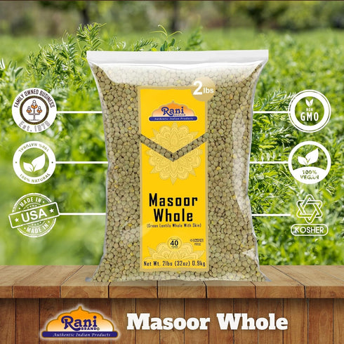 32oz (2lbs) 908g Rani Masoor Whole (Green Lentils Whole With Skin) ~ All Natural | Vegan | Gluten Friendly | Non-GMO |