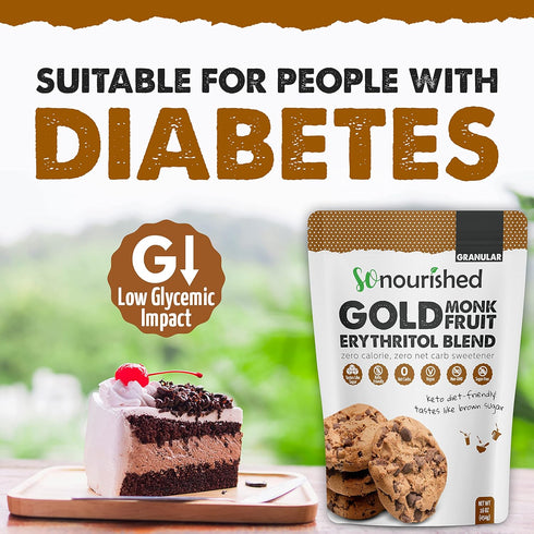 1:1 (1 So Nourished GOLD - Brown Sugar Alternative Substitute Sugar Replacement - Monk Fruit Erythritol Sweetener