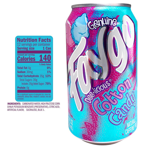 12-Pack 12oz Faygo Cotton Candy Soda | Sweet Carnival Treat in a Can | of Cans | Vibrant, Caffeine-Free Soft Drink