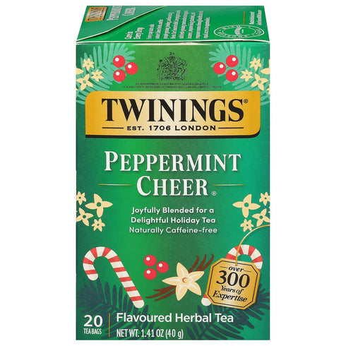 Twinings Peppermint Cheer Herbal Tea Individually Wrapped Bags, 20 Count (Pack of